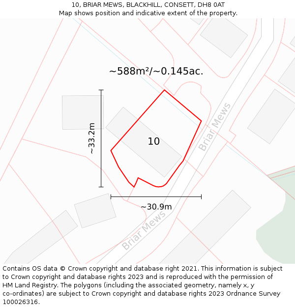 10, BRIAR MEWS, BLACKHILL, CONSETT, DH8 0AT: Plot and title map