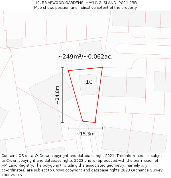 10, BRIARWOOD GARDENS, HAYLING ISLAND, PO11 9BB: Plot and title map