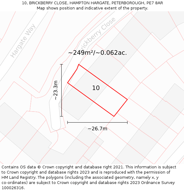 10, BRICKBERRY CLOSE, HAMPTON HARGATE, PETERBOROUGH, PE7 8AR: Plot and title map
