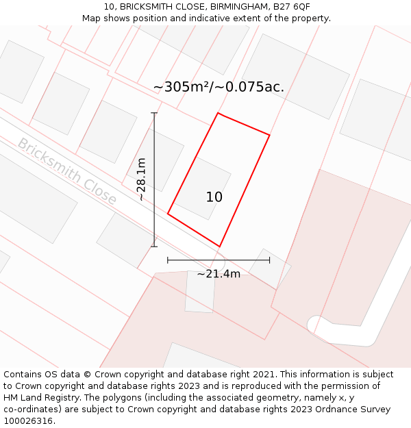10, BRICKSMITH CLOSE, BIRMINGHAM, B27 6QF: Plot and title map