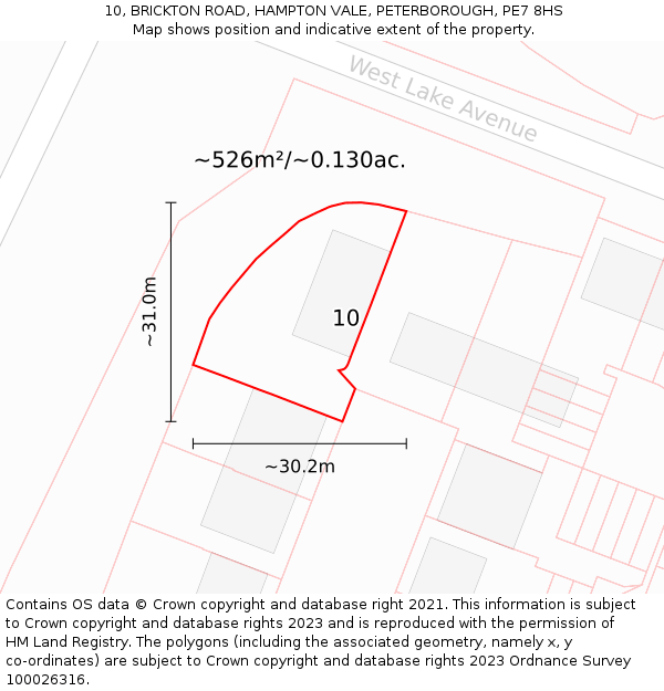10, BRICKTON ROAD, HAMPTON VALE, PETERBOROUGH, PE7 8HS: Plot and title map