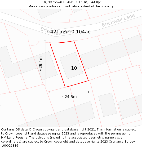 10, BRICKWALL LANE, RUISLIP, HA4 8JX: Plot and title map
