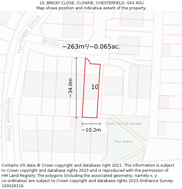 10, BRICKY CLOSE, CLOWNE, CHESTERFIELD, S43 4SU: Plot and title map