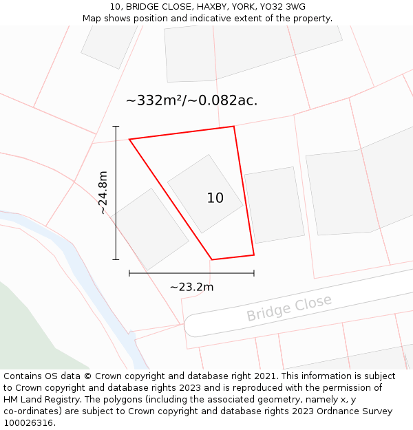 10, BRIDGE CLOSE, HAXBY, YORK, YO32 3WG: Plot and title map