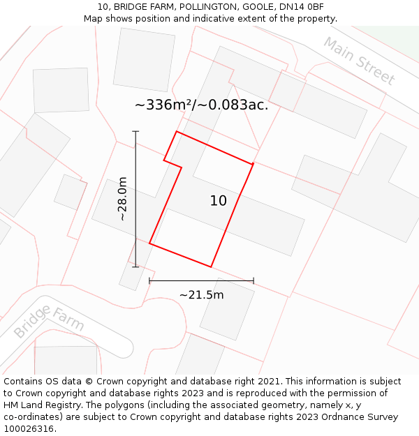 10, BRIDGE FARM, POLLINGTON, GOOLE, DN14 0BF: Plot and title map