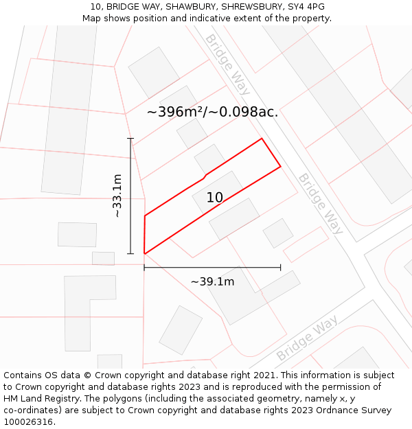 10, BRIDGE WAY, SHAWBURY, SHREWSBURY, SY4 4PG: Plot and title map