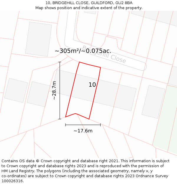 10, BRIDGEHILL CLOSE, GUILDFORD, GU2 8BA: Plot and title map