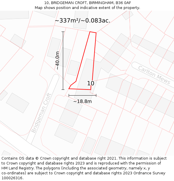 10, BRIDGEMAN CROFT, BIRMINGHAM, B36 0AF: Plot and title map