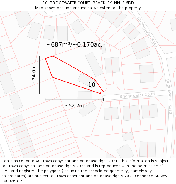 10, BRIDGEWATER COURT, BRACKLEY, NN13 6DD: Plot and title map