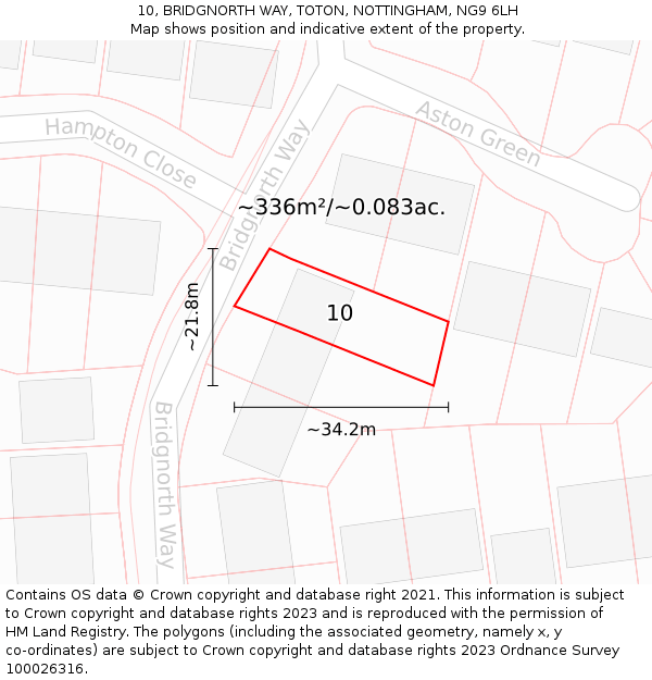 10, BRIDGNORTH WAY, TOTON, NOTTINGHAM, NG9 6LH: Plot and title map