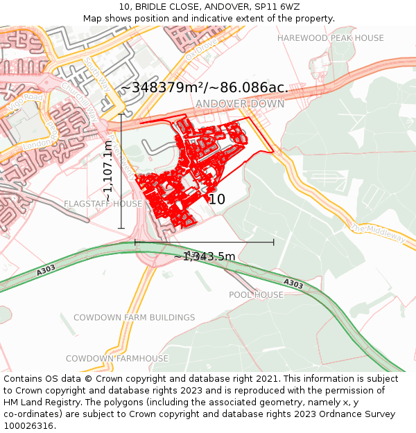 10, BRIDLE CLOSE, ANDOVER, SP11 6WZ: Plot and title map