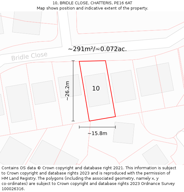 10, BRIDLE CLOSE, CHATTERIS, PE16 6AT: Plot and title map