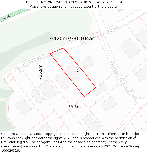 10, BRIDLINGTON ROAD, STAMFORD BRIDGE, YORK, YO41 1HA: Plot and title map