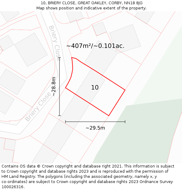10, BRIERY CLOSE, GREAT OAKLEY, CORBY, NN18 8JG: Plot and title map