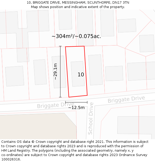 10, BRIGGATE DRIVE, MESSINGHAM, SCUNTHORPE, DN17 3TN: Plot and title map