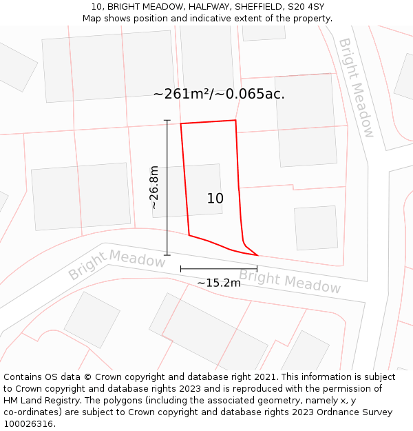 10, BRIGHT MEADOW, HALFWAY, SHEFFIELD, S20 4SY: Plot and title map