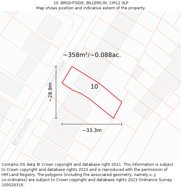 10, BRIGHTSIDE, BILLERICAY, CM12 0LP: Plot and title map