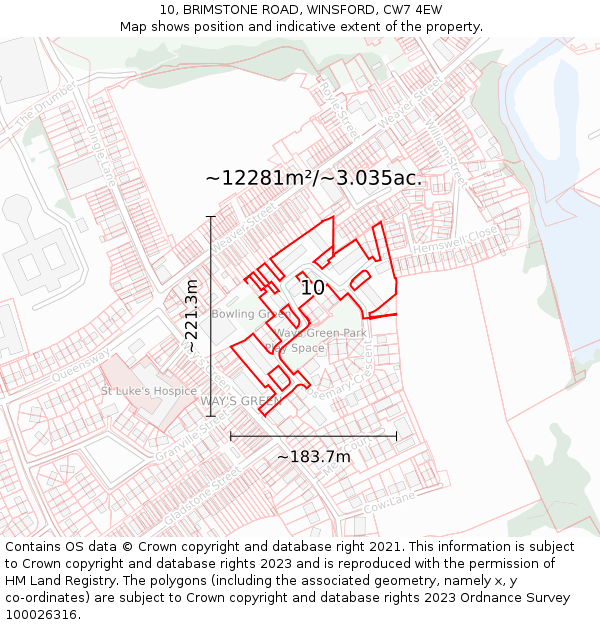 10, BRIMSTONE ROAD, WINSFORD, CW7 4EW: Plot and title map