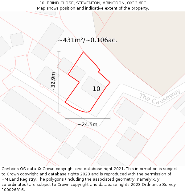 10, BRIND CLOSE, STEVENTON, ABINGDON, OX13 6FG: Plot and title map