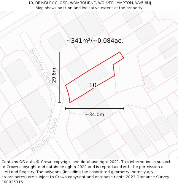 10, BRINDLEY CLOSE, WOMBOURNE, WOLVERHAMPTON, WV5 8HJ: Plot and title map