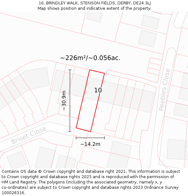 10, BRINDLEY WALK, STENSON FIELDS, DERBY, DE24 3LJ: Plot and title map