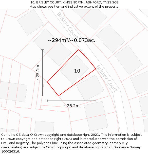 10, BRISLEY COURT, KINGSNORTH, ASHFORD, TN23 3GE: Plot and title map