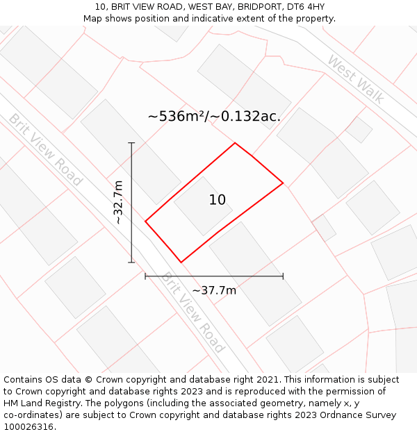 10, BRIT VIEW ROAD, WEST BAY, BRIDPORT, DT6 4HY: Plot and title map