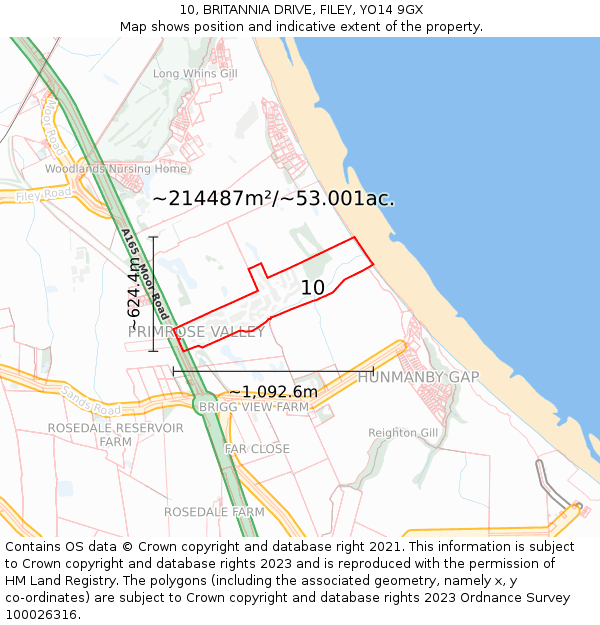 10, BRITANNIA DRIVE, FILEY, YO14 9GX: Plot and title map
