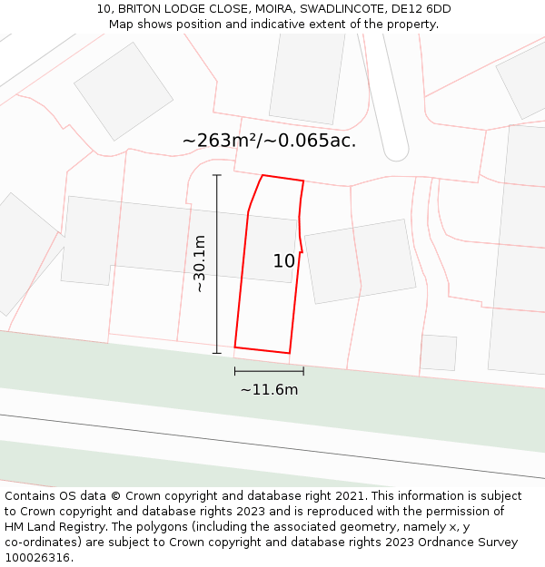 10, BRITON LODGE CLOSE, MOIRA, SWADLINCOTE, DE12 6DD: Plot and title map