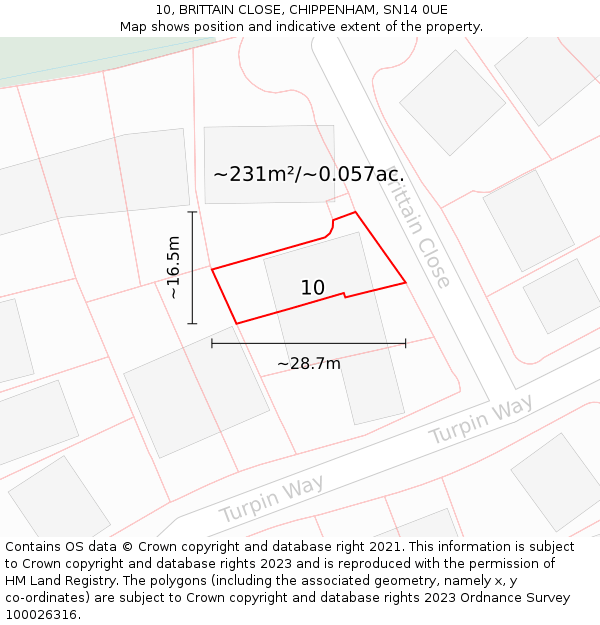 10, BRITTAIN CLOSE, CHIPPENHAM, SN14 0UE: Plot and title map