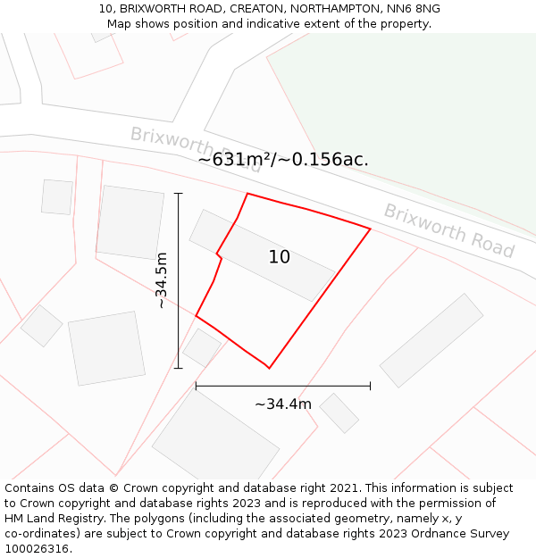 10, BRIXWORTH ROAD, CREATON, NORTHAMPTON, NN6 8NG: Plot and title map