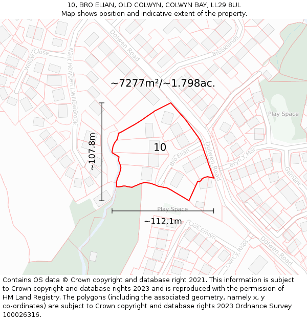 10, BRO ELIAN, OLD COLWYN, COLWYN BAY, LL29 8UL: Plot and title map