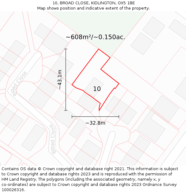 10, BROAD CLOSE, KIDLINGTON, OX5 1BE: Plot and title map