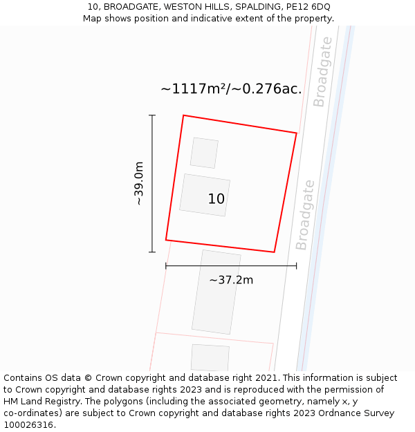 10, BROADGATE, WESTON HILLS, SPALDING, PE12 6DQ: Plot and title map