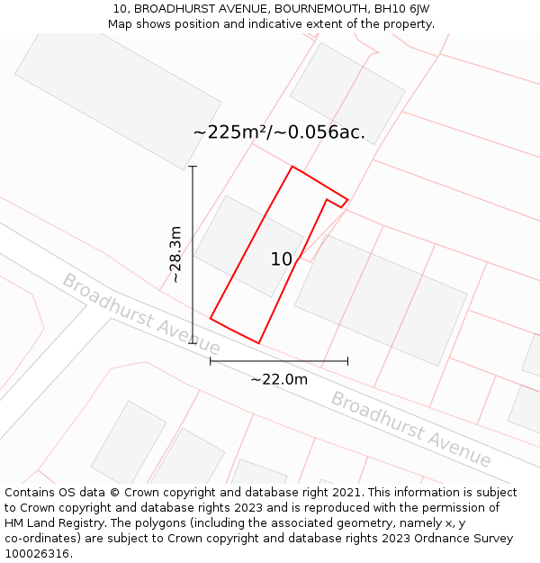 10, BROADHURST AVENUE, BOURNEMOUTH, BH10 6JW: Plot and title map