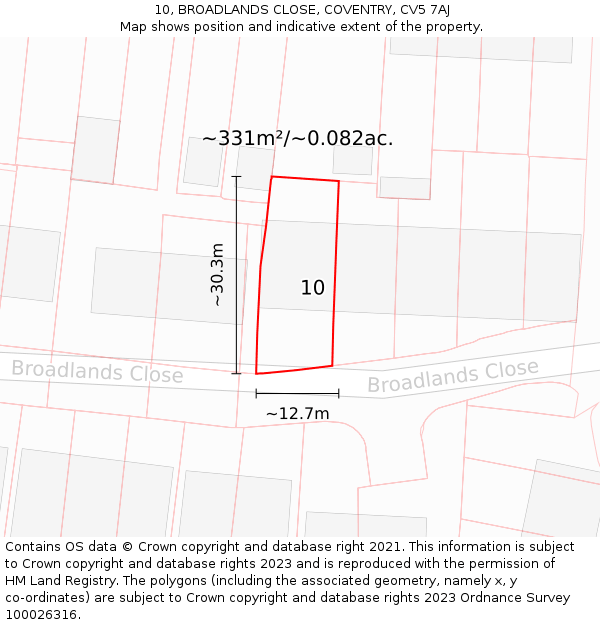 10, BROADLANDS CLOSE, COVENTRY, CV5 7AJ: Plot and title map