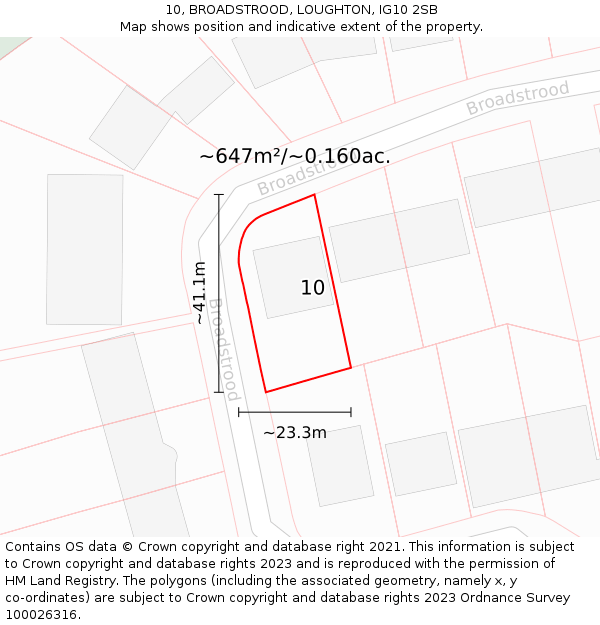 10, BROADSTROOD, LOUGHTON, IG10 2SB: Plot and title map