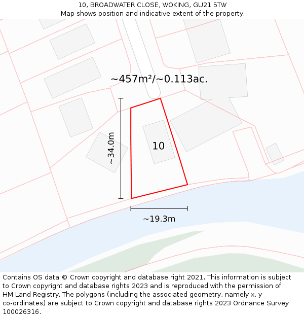 10, BROADWATER CLOSE, WOKING, GU21 5TW: Plot and title map