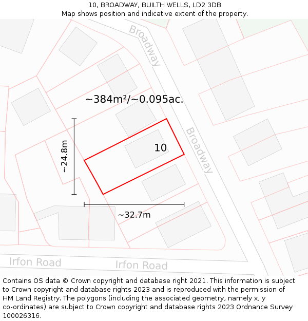 10, BROADWAY, BUILTH WELLS, LD2 3DB: Plot and title map