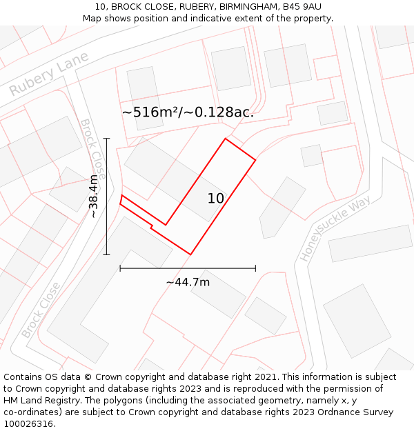 10, BROCK CLOSE, RUBERY, BIRMINGHAM, B45 9AU: Plot and title map