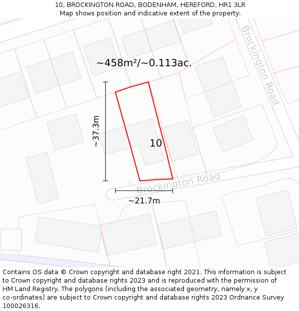 10, BROCKINGTON ROAD, BODENHAM, HEREFORD, HR1 3LR: Plot and title map