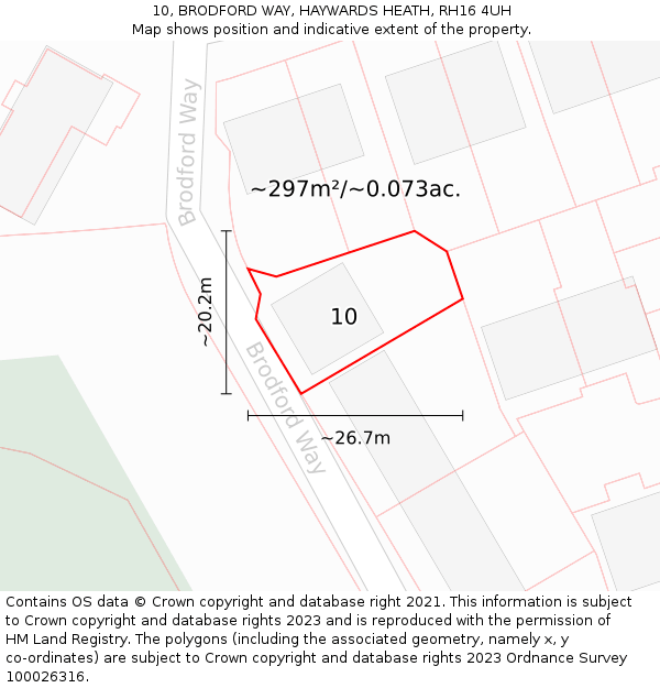 10, BRODFORD WAY, HAYWARDS HEATH, RH16 4UH: Plot and title map