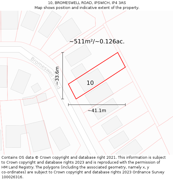 10, BROMESWELL ROAD, IPSWICH, IP4 3AS: Plot and title map