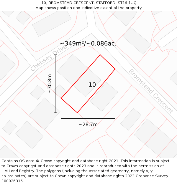 10, BROMSTEAD CRESCENT, STAFFORD, ST16 1UQ: Plot and title map