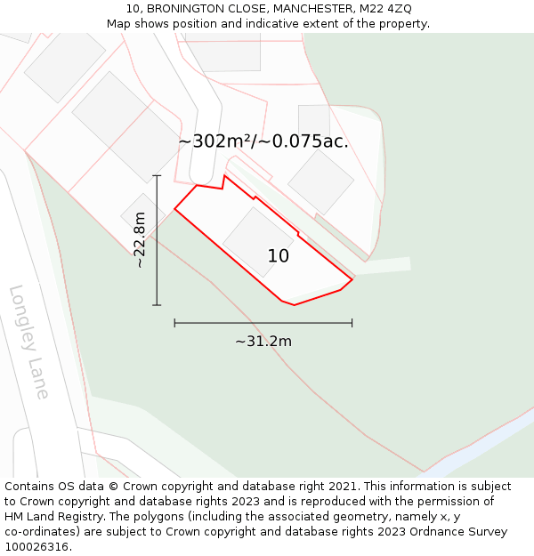 10, BRONINGTON CLOSE, MANCHESTER, M22 4ZQ: Plot and title map