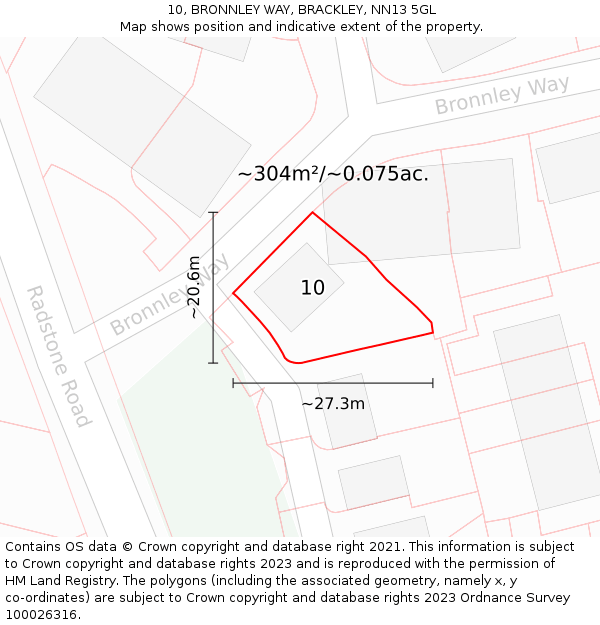 10, BRONNLEY WAY, BRACKLEY, NN13 5GL: Plot and title map