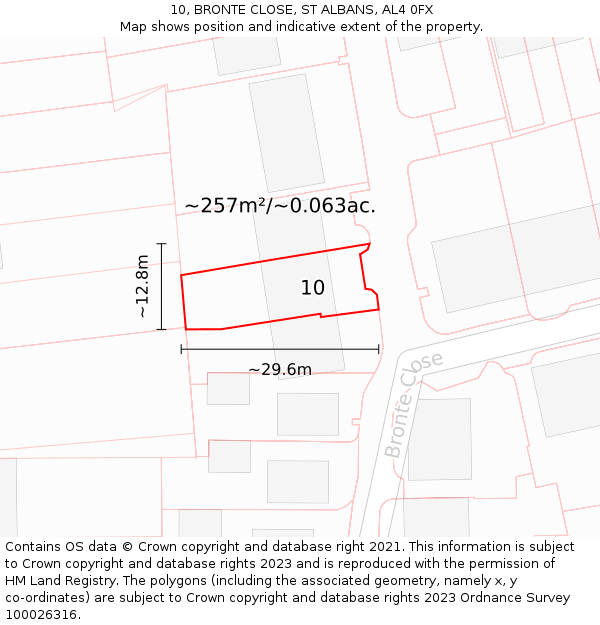 10, BRONTE CLOSE, ST ALBANS, AL4 0FX: Plot and title map