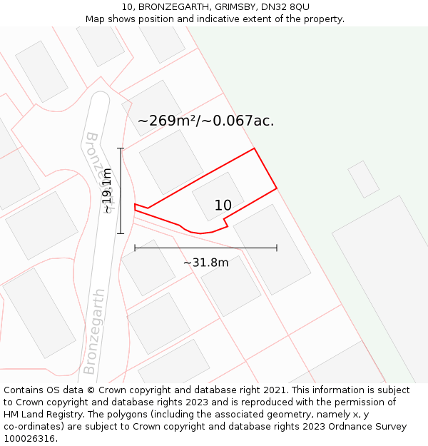 10, BRONZEGARTH, GRIMSBY, DN32 8QU: Plot and title map