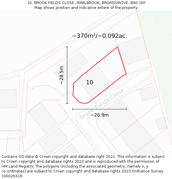 10, BROOK FIELDS CLOSE, MARLBROOK, BROMSGROVE, B60 1EP: Plot and title map