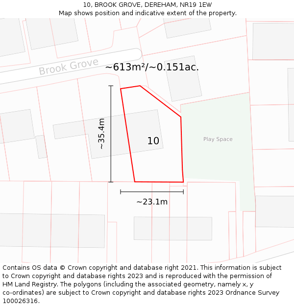 10, BROOK GROVE, DEREHAM, NR19 1EW: Plot and title map
